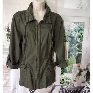 Dressbarn Size XL Jacket Cargo Utility Chore Errands Green Pockets Zip Up Cotton